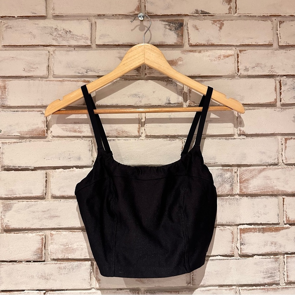 Aerie Offline Black Recharge Cropped Longline Cami bra